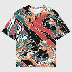 Мужская футболка оверсайз Дракон контрасты