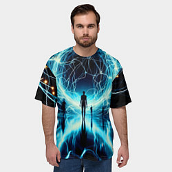 Футболка оверсайз мужская Человек и неоновая планета - нейроарт, цвет: 3D-принт — фото 2