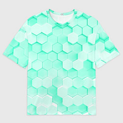 Мужская футболка оверсайз Ярко бирюзовые соты