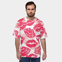 Футболка оверсайз мужская Романтический отпечаток помады игривый макияж, цвет: 3D-принт — фото 2