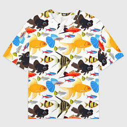 Футболка оверсайз мужская Аквариумные рыбки паттерн, цвет: 3D-принт