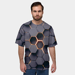 Футболка оверсайз мужская Трехмерные соты с подсветкой, цвет: 3D-принт — фото 2