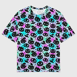 Мужская футболка оверсайз Halloween - тыквы на неоновом фоне