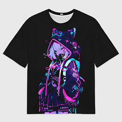 Футболка оверсайз мужская Девушка неоновая кошка, цвет: 3D-принт