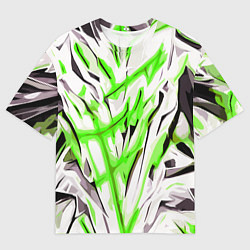 Мужская футболка оверсайз Чёрно-зелёная агрессивная абстракция на белом фоне