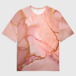 Мужская футболка оверсайз Текстура розового мрамора с золотом