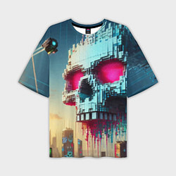 Футболка оверсайз мужская Cool pixel skull - ai art fantasy, цвет: 3D-принт