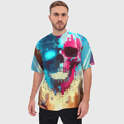 Футболка оверсайз мужская Cool vanguard neon cyber skull - ai art, цвет: 3D-принт — фото 2