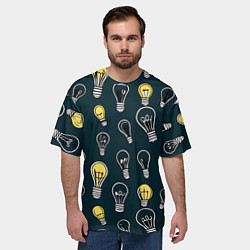 Футболка оверсайз мужская Инновации паттерн - лампочки электрические излучен, цвет: 3D-принт — фото 2