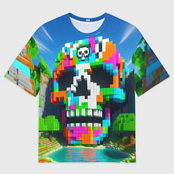 Футболка оверсайз мужская Minecraft landscape with skull - ai art fantasy, цвет: 3D-принт