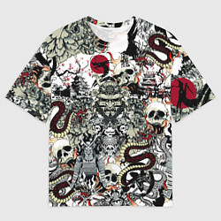 Футболка оверсайз мужская Японский самурай и драконы паттерн, цвет: 3D-принт