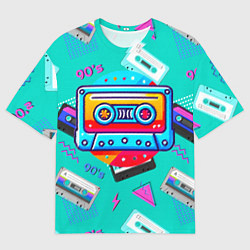 Мужская футболка оверсайз Кассеты и надпись 90s