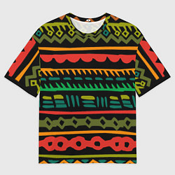 Футболка оверсайз мужская Этнический орнамент на черном, цвет: 3D-принт