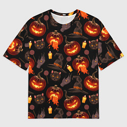 Мужская футболка оверсайз Хэллоуин цветной паттерн