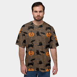 Футболка оверсайз мужская Хэллоуин и кот, цвет: 3D-принт — фото 2