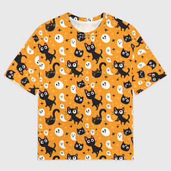 Мужская футболка оверсайз Паттерн с черными кошками