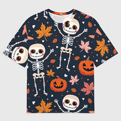 Мужская футболка оверсайз Скелеты с листьями