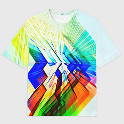 Мужская футболка оверсайз Неоновая абстракция стекло