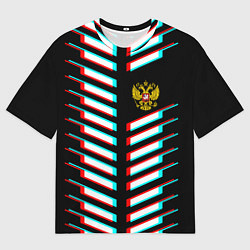 Мужская футболка оверсайз Герб РФ глитч геометрия