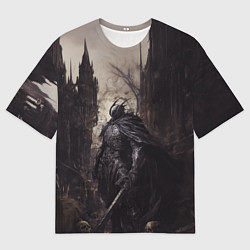 Футболка оверсайз мужская Тёмный рыцарь на фоне готической крепости, цвет: 3D-принт