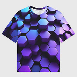 Мужская футболка оверсайз Абстрактные трехмерные фиолетовые гексагоны