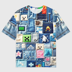 Мужская футболка оверсайз Minecraft на пэчворк джинсах