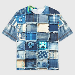 Мужская футболка оверсайз Minecraft на пэчворк дениме