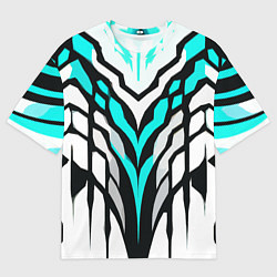 Мужская футболка оверсайз Агрессивные чёрно-голубые полосы на белом фоне