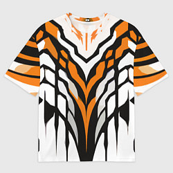 Мужская футболка оверсайз Агрессивные чёрно-оранжевые полосы на белом фоне