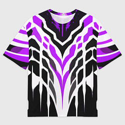 Мужская футболка оверсайз Агрессивные фиолетово-белые полосы на чёрном фоне