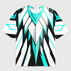 Мужская футболка оверсайз Агрессивные чёрно-голубые полосы на белом фоне