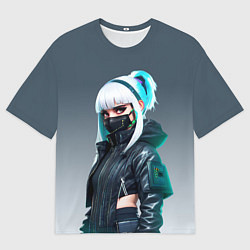 Футболка оверсайз мужская Красивая блондинка в маске - киберпанк, цвет: 3D-принт