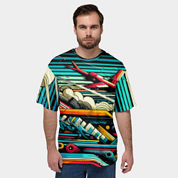 Футболка оверсайз мужская Абстракция с красным самолётом - нейроарт, цвет: 3D-принт — фото 2