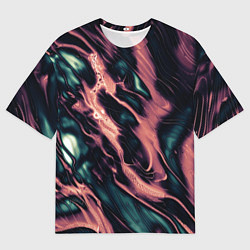 Мужская футболка оверсайз Абстракция тёмный бирюзово-розовый