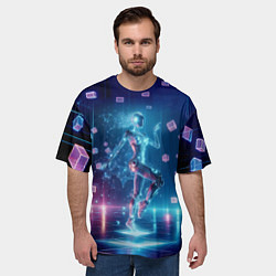 Футболка оверсайз мужская Танец неоновой кибер девушки - нейроарт, цвет: 3D-принт — фото 2