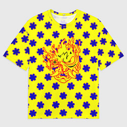 Футболка оверсайз мужская Samurai fire logo steel, цвет: 3D-принт