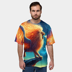 Футболка оверсайз мужская Огнедышащий крылатый лев - неоновое свечение, цвет: 3D-принт — фото 2
