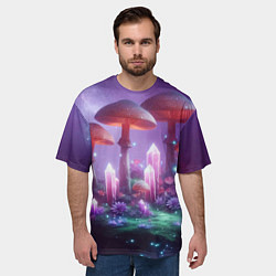Футболка оверсайз мужская Неоновые грибы и кристаллы в космосе - фантазия, цвет: 3D-принт — фото 2