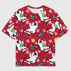 Футболка оверсайз мужская Новогодний паттерн с котиками, цвет: 3D-принт