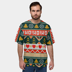 Футболка оверсайз мужская Новогодняя вязанная текстура ho-ho, цвет: 3D-принт — фото 2