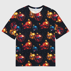 Футболка оверсайз мужская Новогодние шары паттерн, цвет: 3D-принт