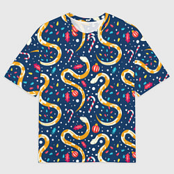 Мужская футболка оверсайз Новогодний паттерн символ года 2025