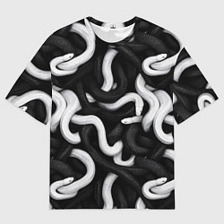 Мужская футболка оверсайз Черные и белые змеи
