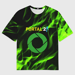Футболка оверсайз мужская Portal green flame, цвет: 3D-принт