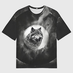 Мужская футболка оверсайз Голова серого волка