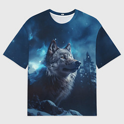 Мужская футболка оверсайз Голова волка и небо