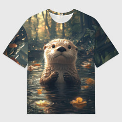 Футболка оверсайз мужская Выдра в летнем пруду, цвет: 3D-принт