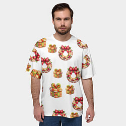 Футболка оверсайз мужская Много новогодних пончиков и подарков с бантиком и, цвет: 3D-принт — фото 2
