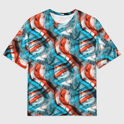 Мужская футболка оверсайз Акварель голубые и красные мазки