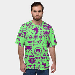 Футболка оверсайз мужская Ведьмак паттерн логотипы, цвет: 3D-принт — фото 2